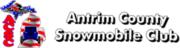 A black and white image of the words antrim snowmobile.