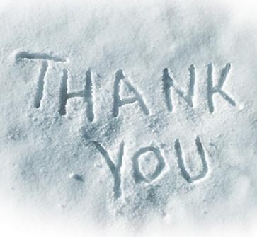 A thank you message written in the snow.