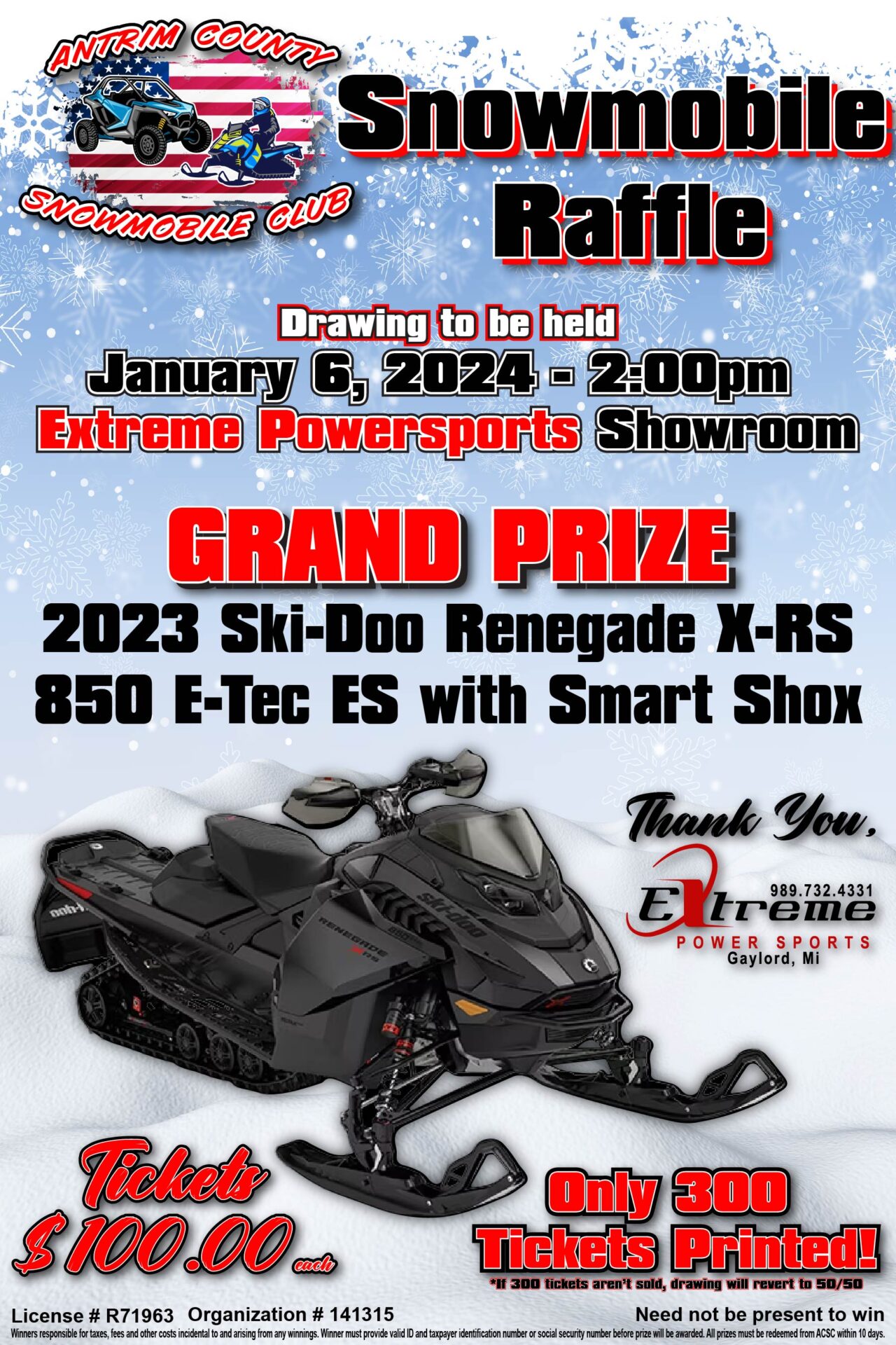 A poster for the extreme powersports showroom grand prize.